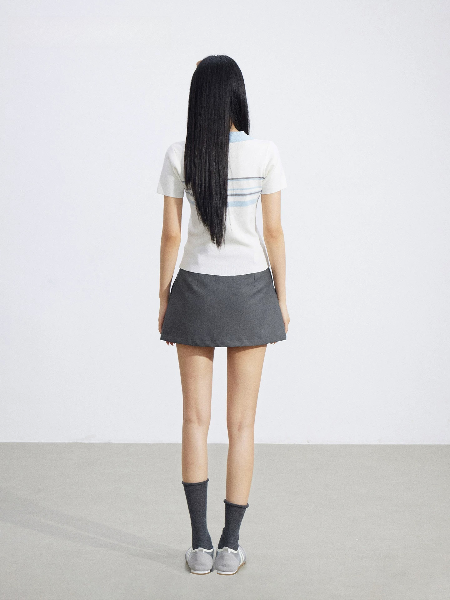 Striped Contrast Collar Ice Silk Polo Top