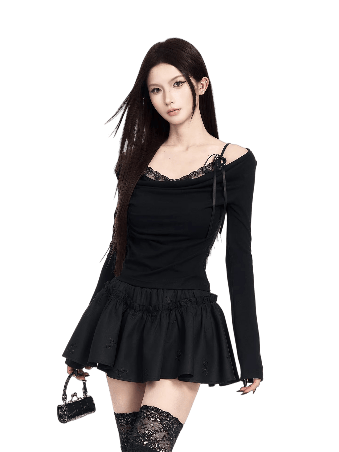 Cowl-Neck Faux Two-Piece Knit Base Layer