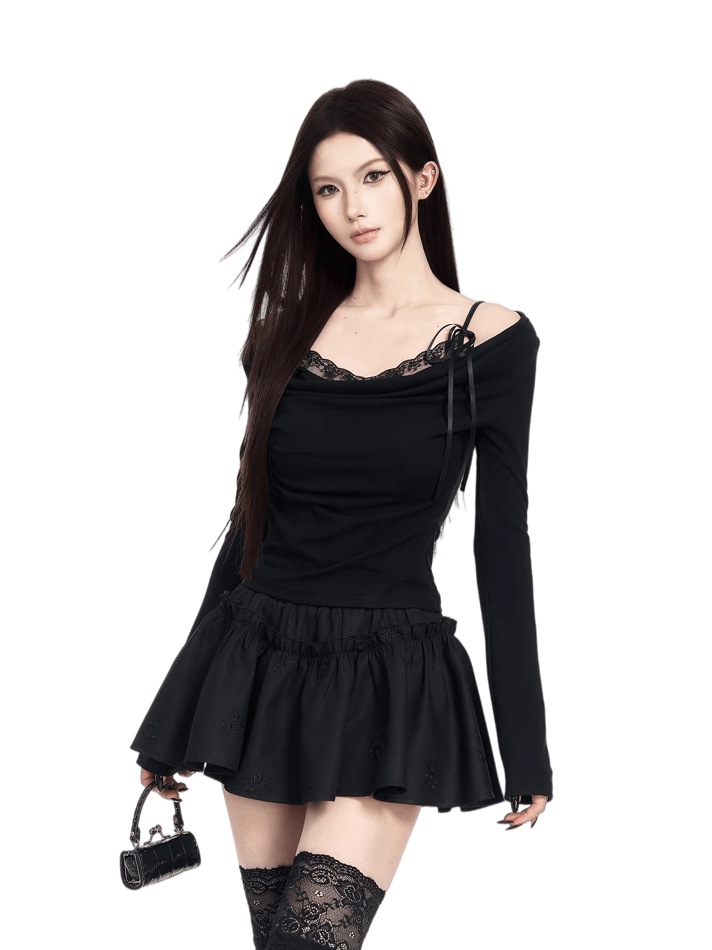 Cowl-Neck Faux Two-Piece Knit Base Layer
