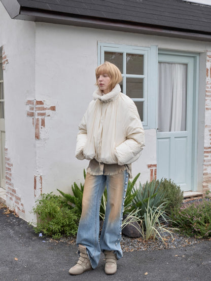 Belted Pleated Cocoon Down Jacket