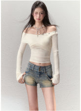 Wringkle Choker Slim Knitted Top - CHINASQUAD