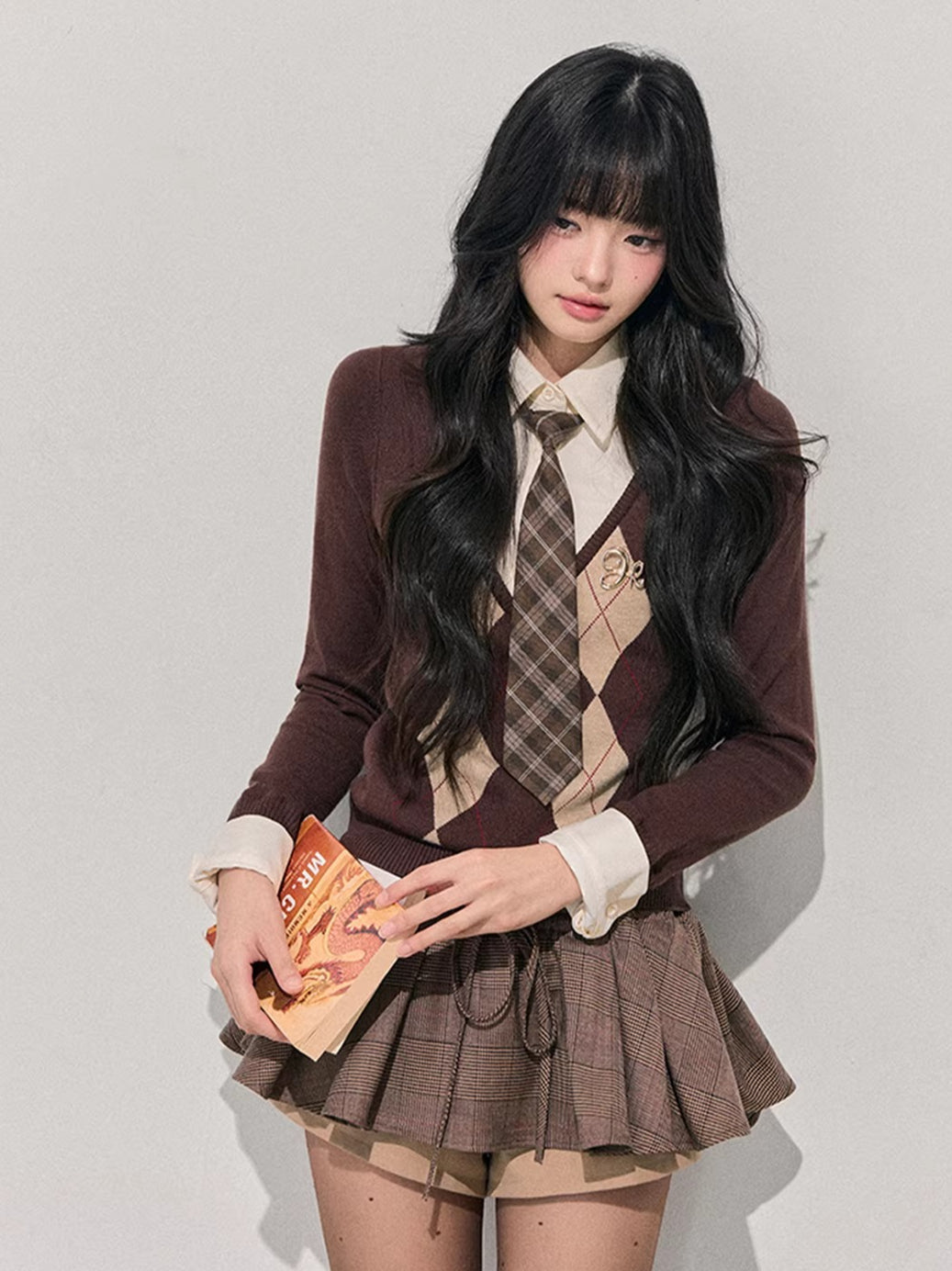 Two-in-One American Argyle Knit Sweater