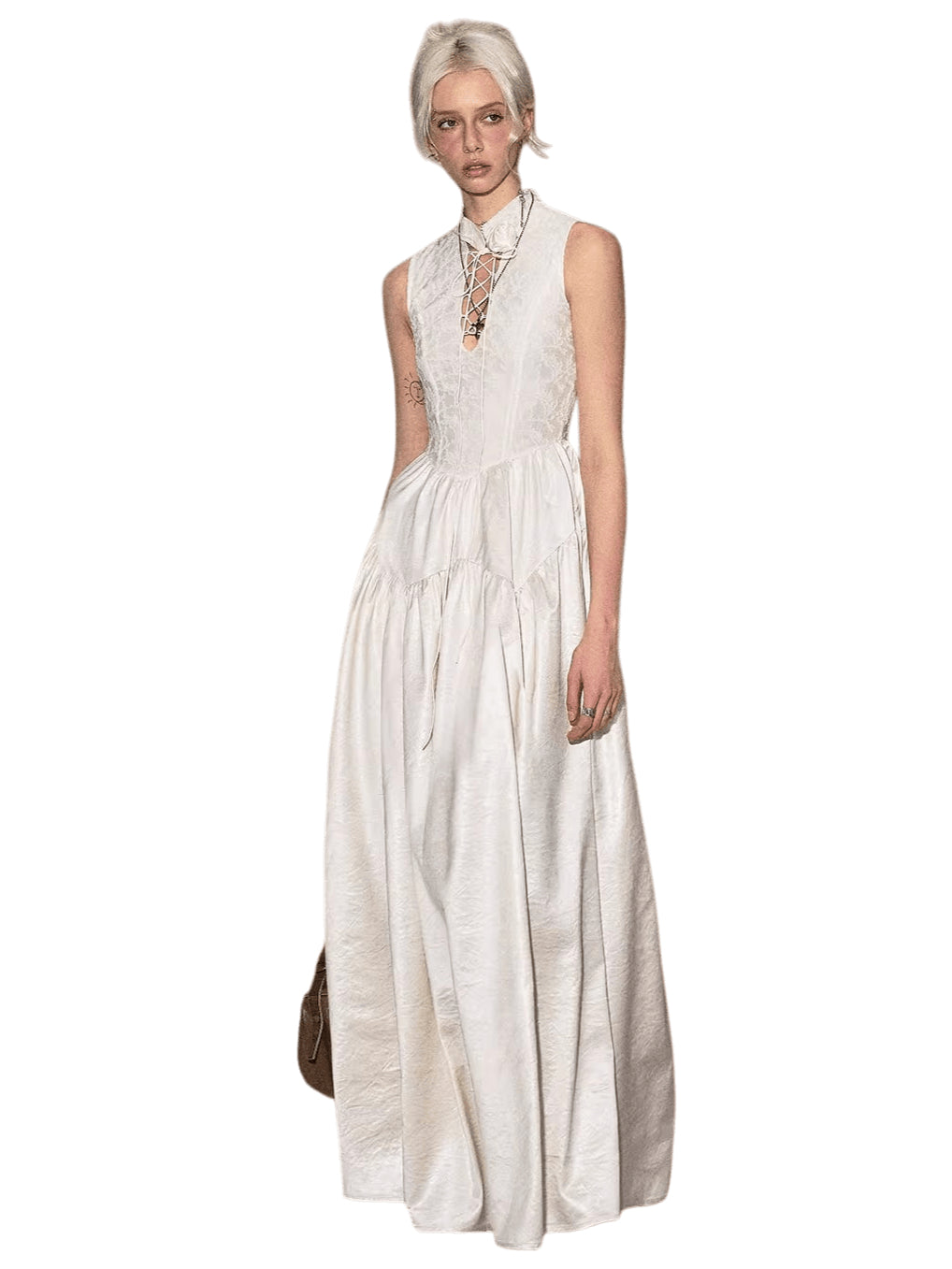 French Elegant Tie-Waist Maxi Dress