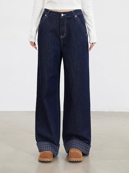 MacyMccoy Plaid Patchwork Wide-Leg Jeans - CHINASQUAD