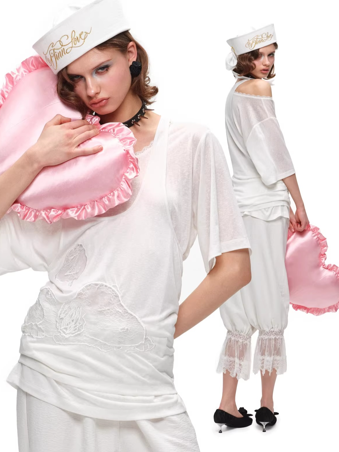 Lace-Trim Relaxed Cropped Balloon Pants