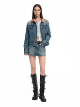 Washed Denim Twill Leather Patchwork Mini Skirt - CHINASQUAD