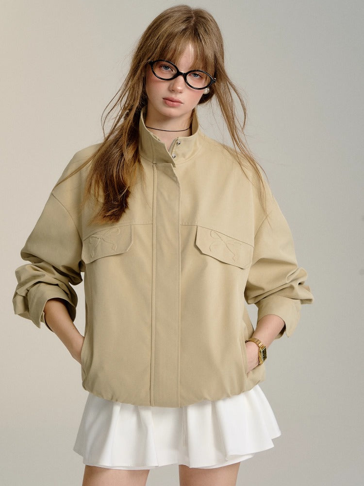 Khaki 3D Bow Detail Jacket