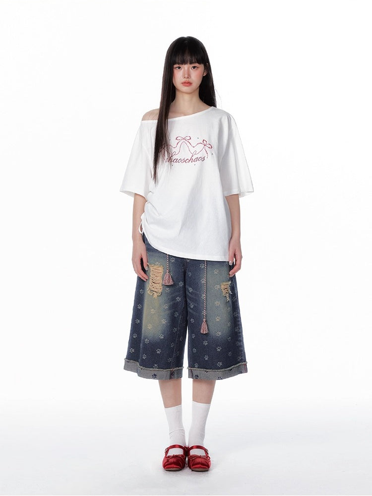 Vintage Washed Cropped Denim Jeans