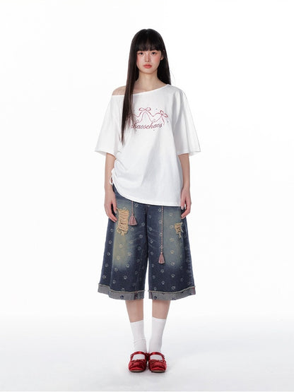 Vintage Washed Cropped Denim Jeans