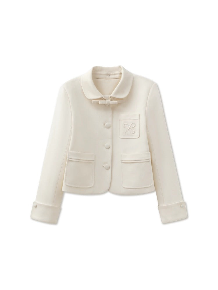 Navy &amp; Beige Detachable Collar Jacket