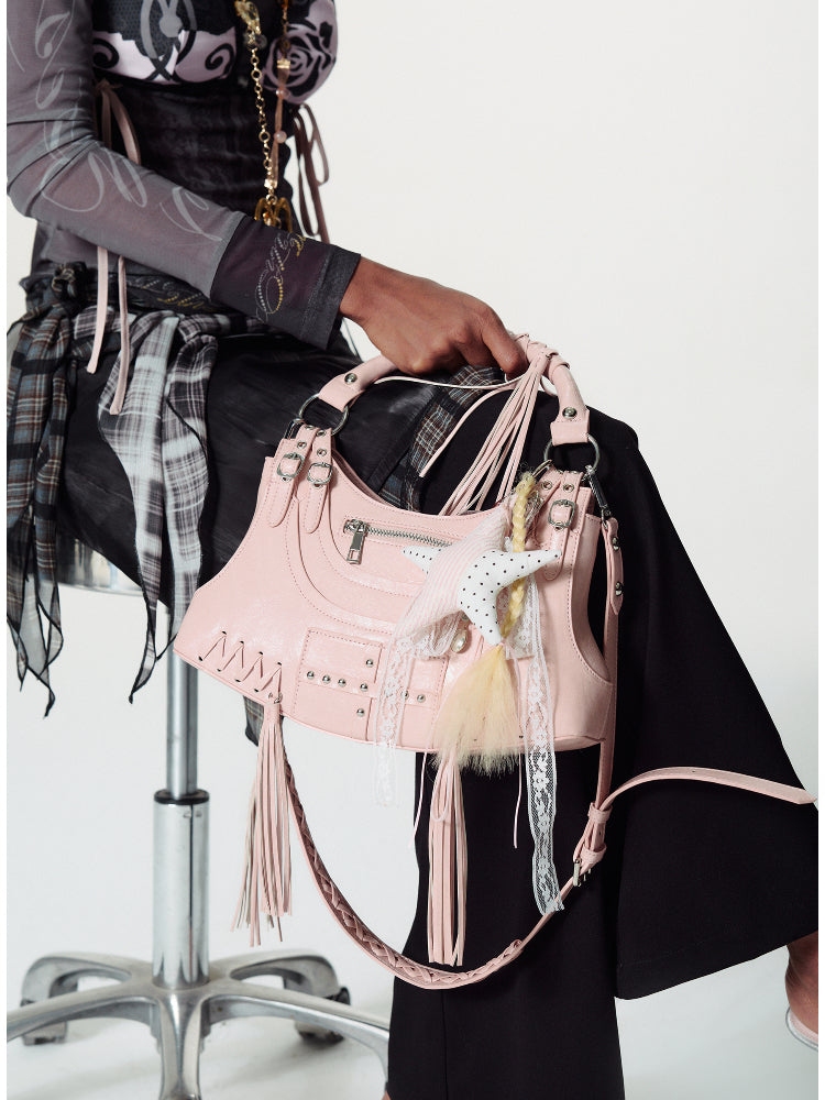Contrast Star Heart Braided Bag - hanging Necklace