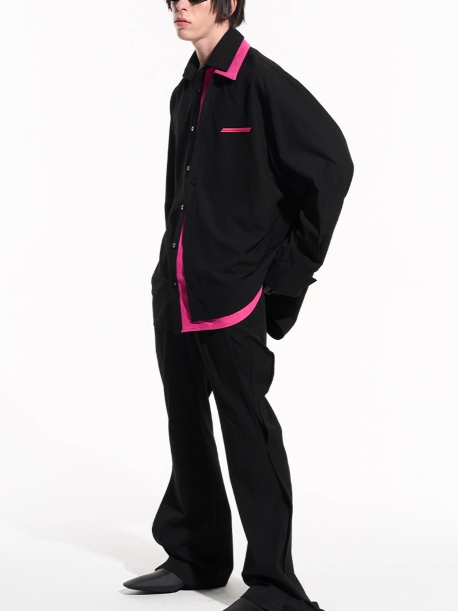 Layered Contrast Multi-Collar Asymmetric Shirt