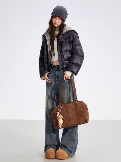 Leather-Patch Wide-Leg Cotton Jeans