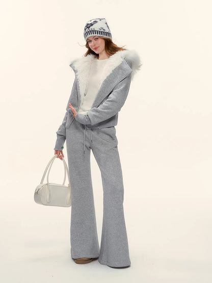 Vintage Hooded Sweatshirt &amp; Flared Sweatpants Set