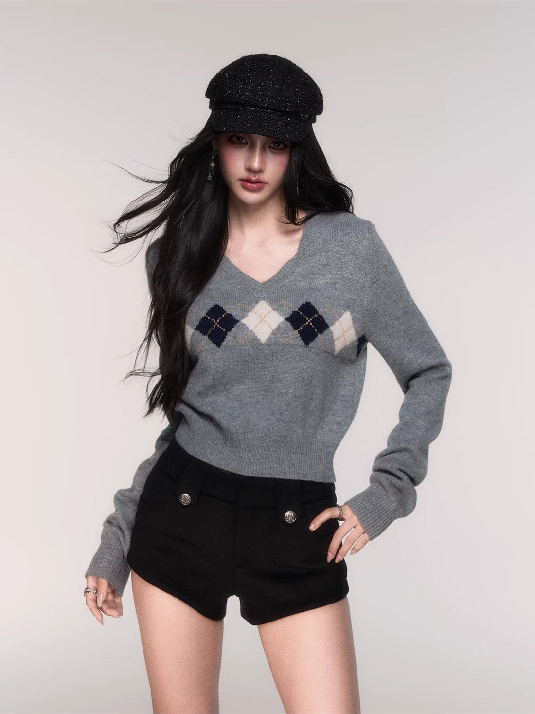 V-Neck Wool-Blend Knit Pullover