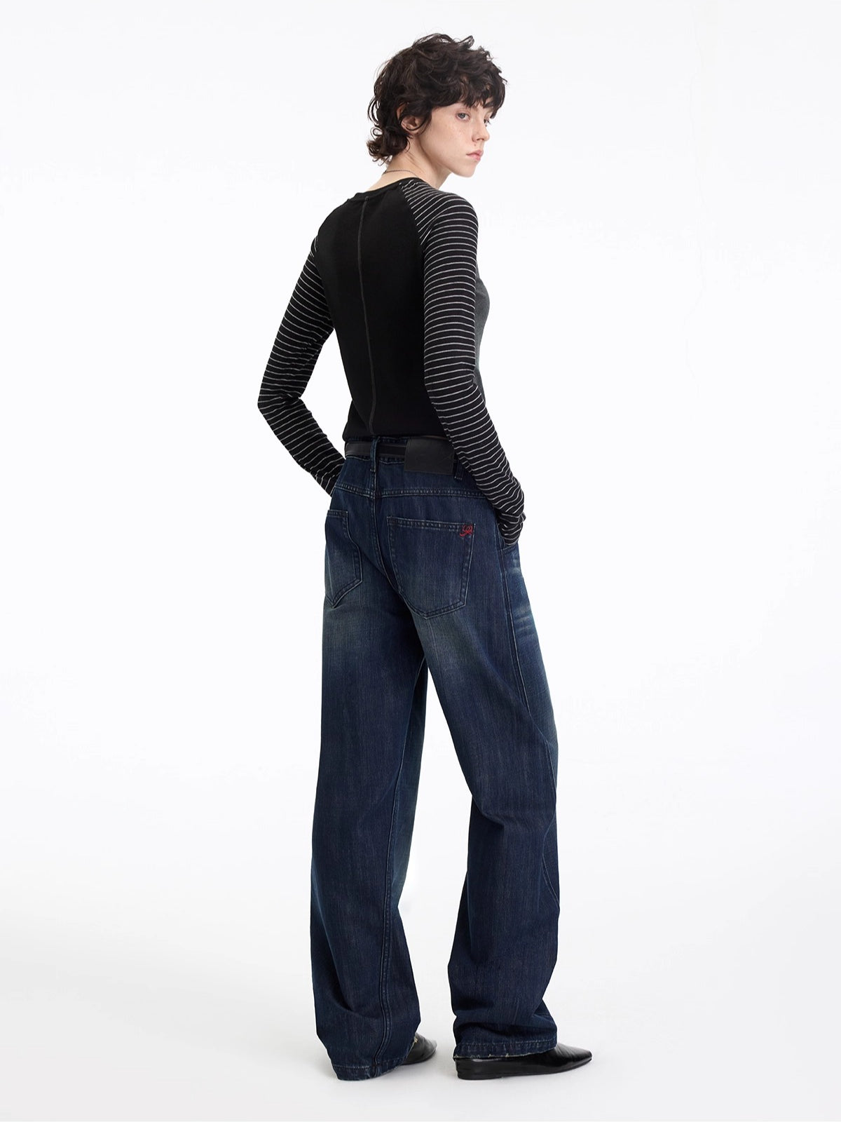 Washed Panel-Detail Curved Denim Pants