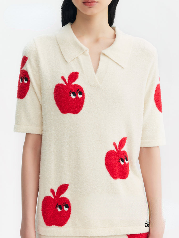 Red &amp; Black Apple Pattern Knitted Short Pajamas