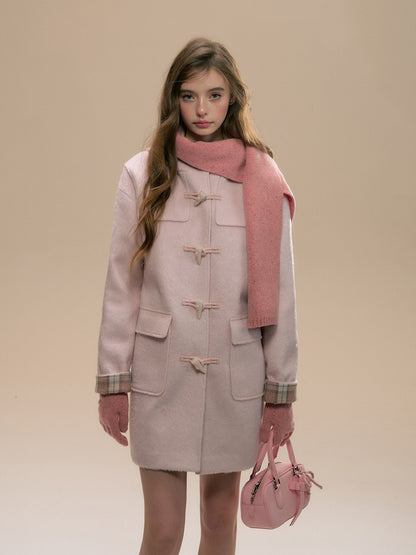 Pink Plaid Horn-buttoned Coat