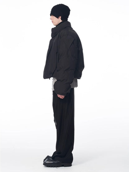 B7 Pleated Logo Printed Cropped Puffer Jacket