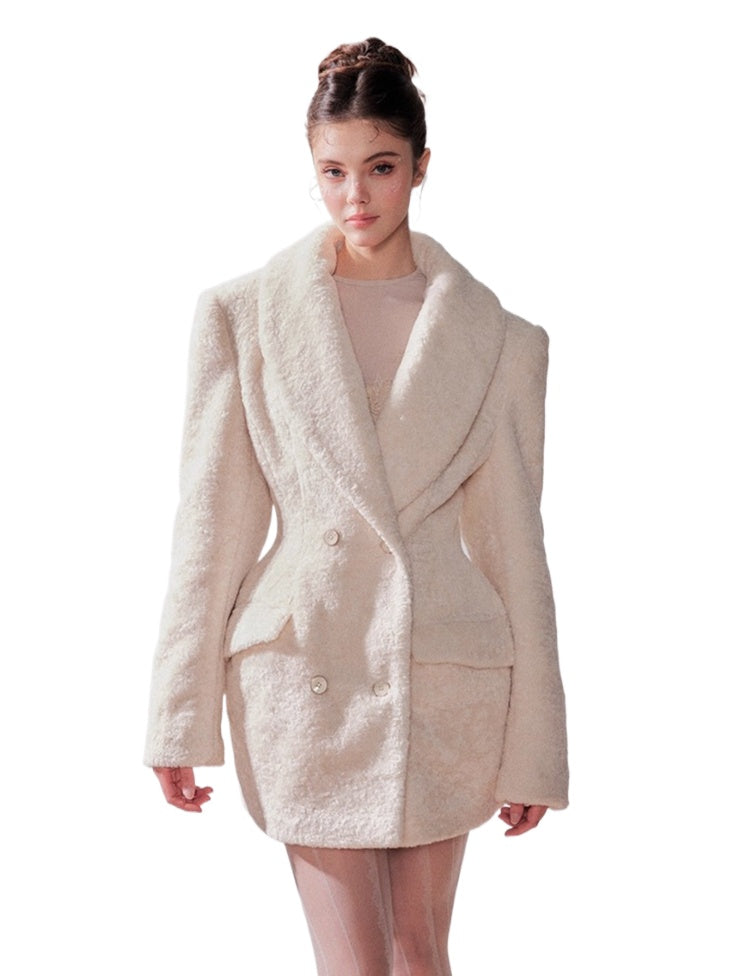 Cedar White Tea Shearling Belted Jacket