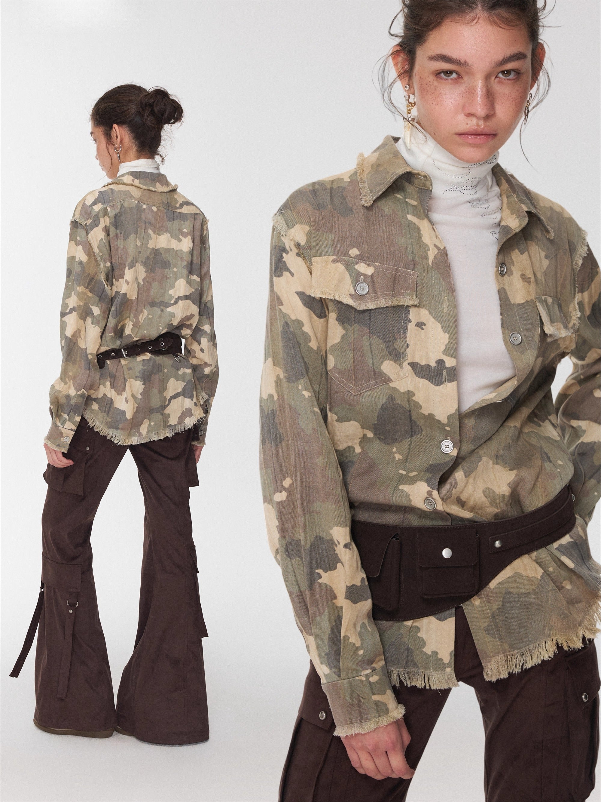 Vintage Camo Raw-Edge Tailored Shirt