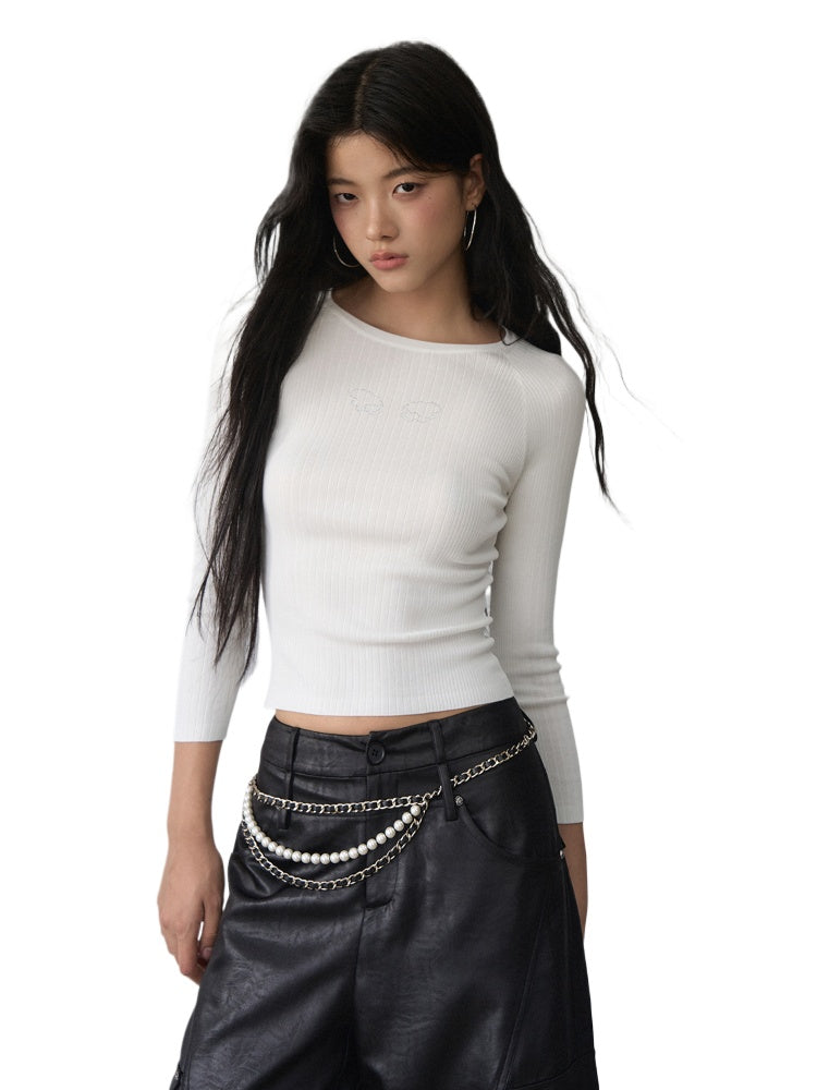 Rhinestone Heart Wings Slim Long-sleeved T-shirt - CHINASQUAD