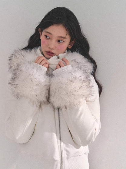 Faux Fur White Duck Down Puffer Jacket