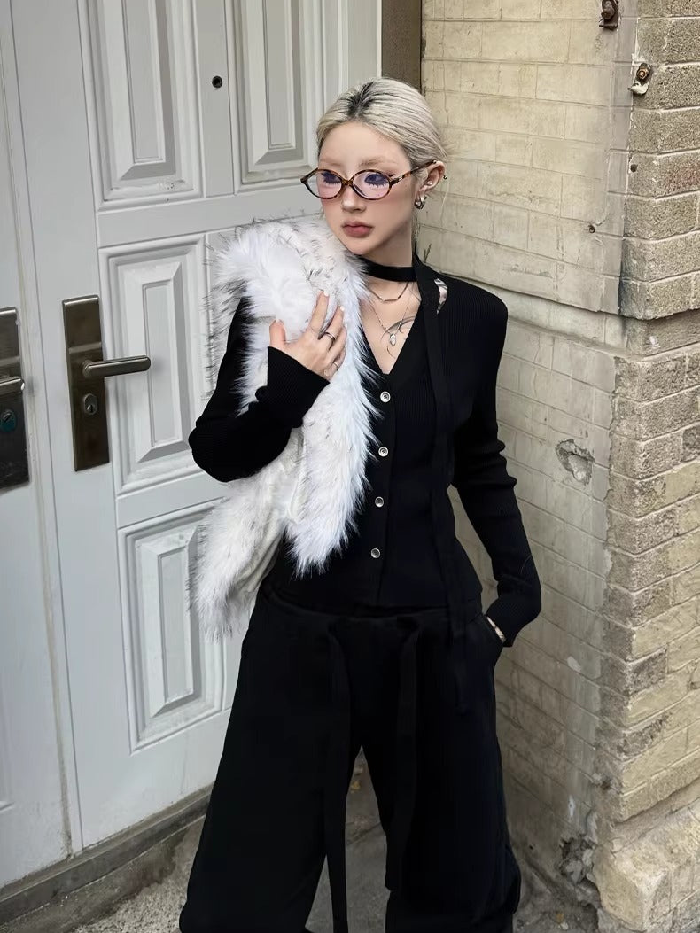 Vintage Wool Halter-Tie Cardigan Knit Top