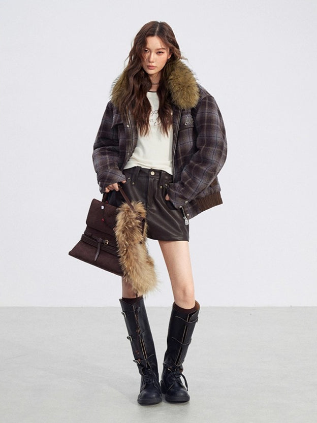 Melange Wool-Blend Quilted Plaid Jacket