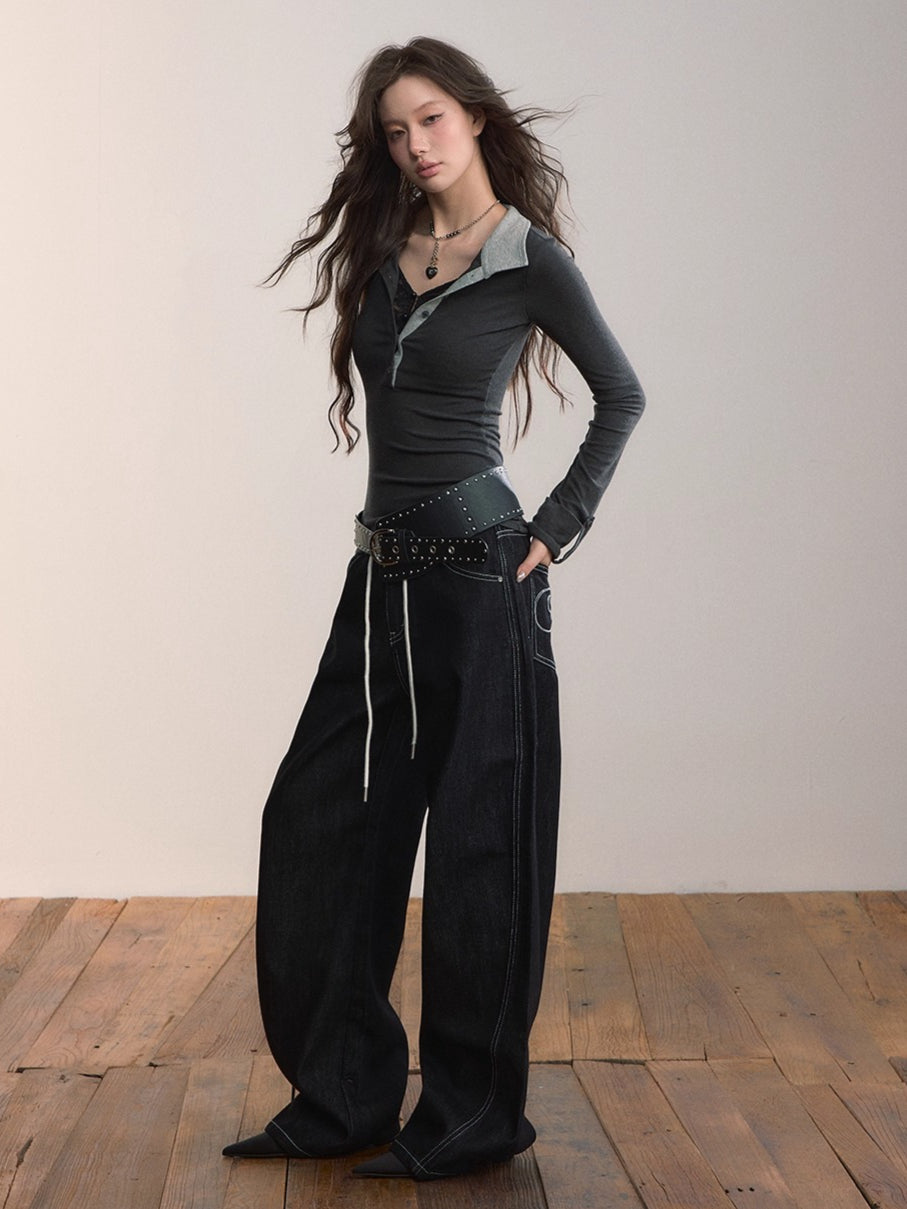 Contrast Collar Wool-Blend Lace Trim Knitwear