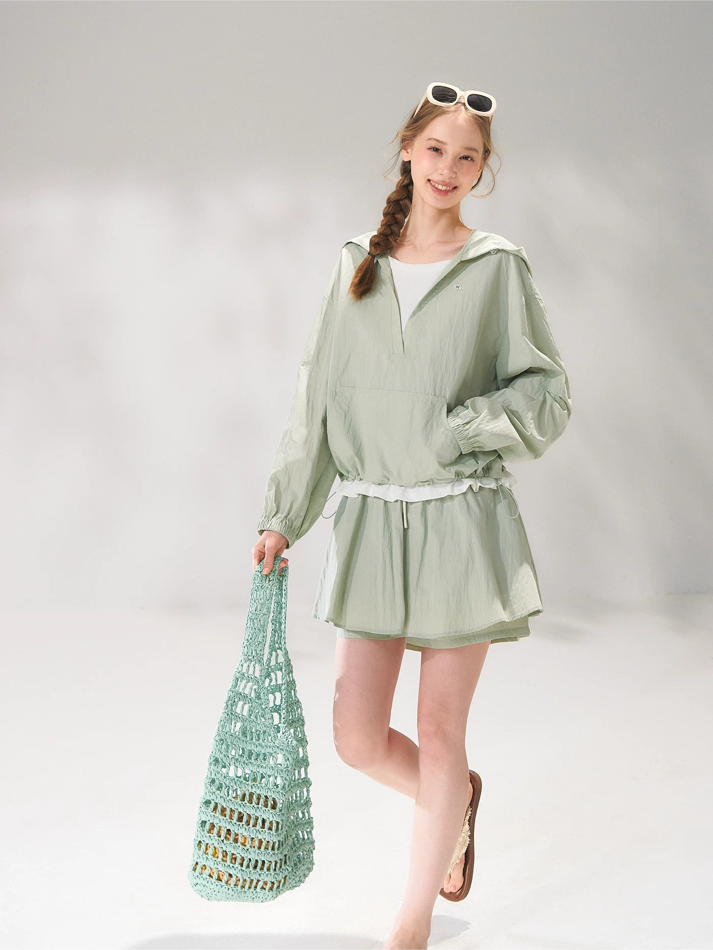 Hooded Drawstring Sun-Protective Jacket &amp; A-Line Skirt Set