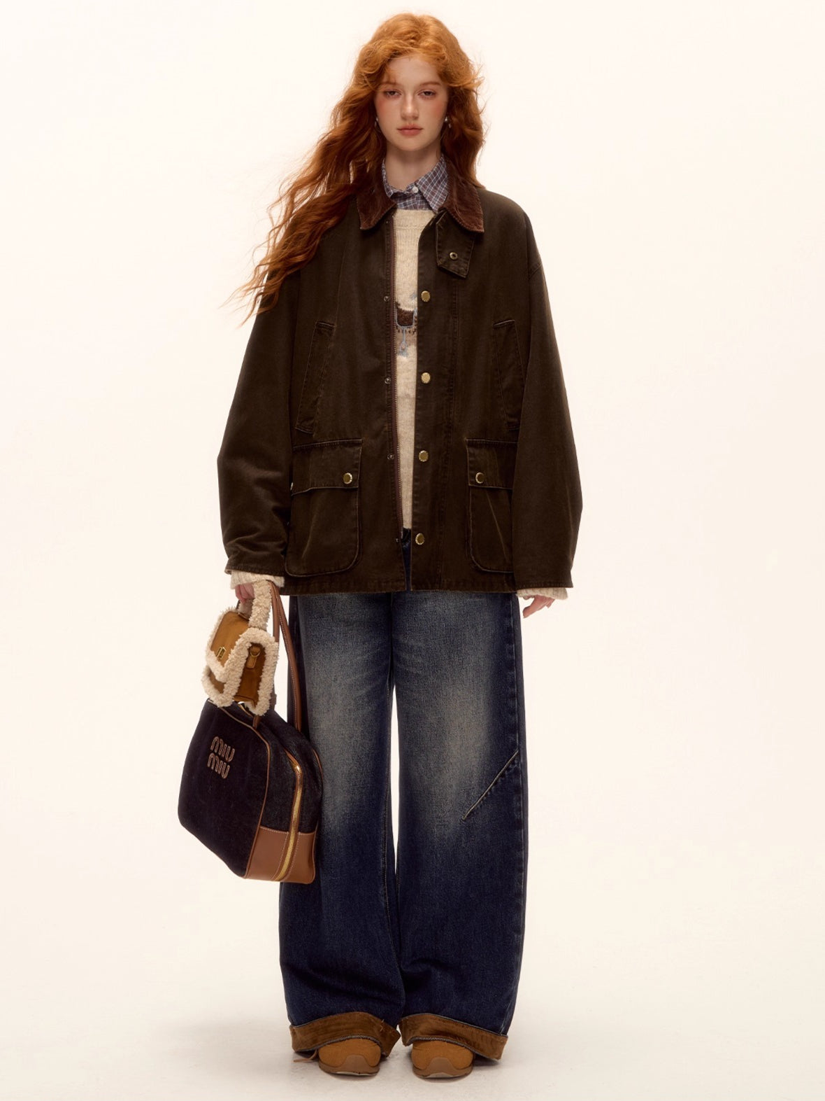 Plaid Corduroy Padded Workwear Jacket