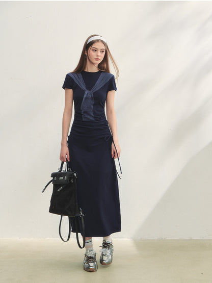 Printed Side Gathered Tie Dress - CHINASQUAD