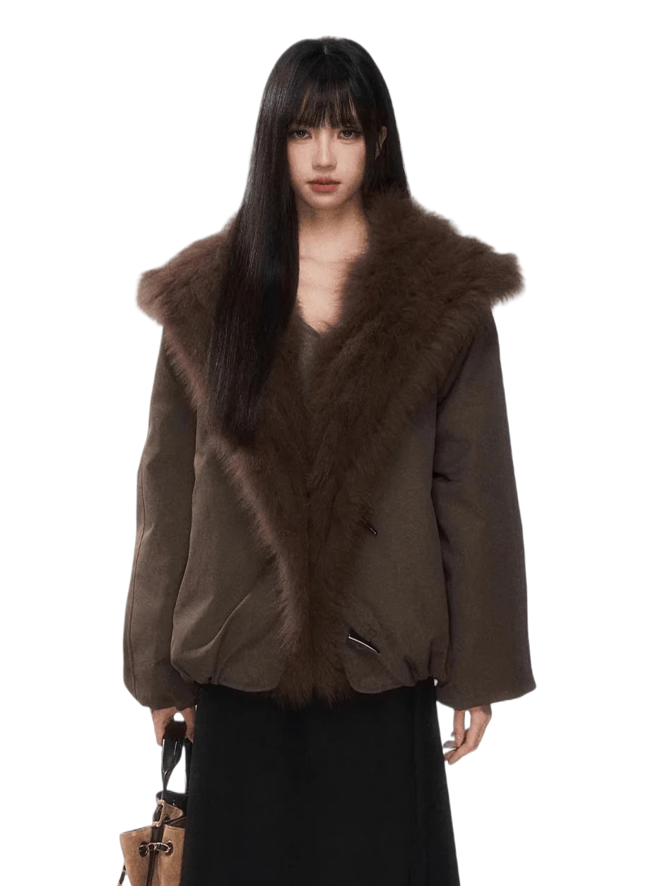Fur Collar Goose Down Cropped Puffer Jacket