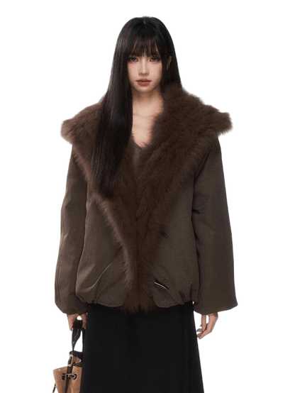 Fur Collar Goose Down Cropped Puffer Jacket