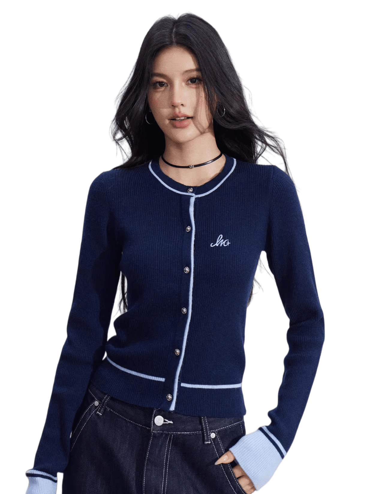 Contrast-Trim Slim-Fit Knit Cardigan