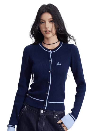 Contrast-Trim Slim-Fit Knit Cardigan