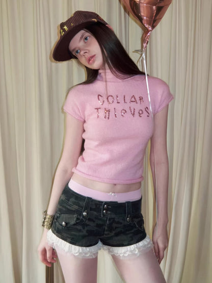 Sequin-Embroidered Mock-Neck Knit Turtleneck