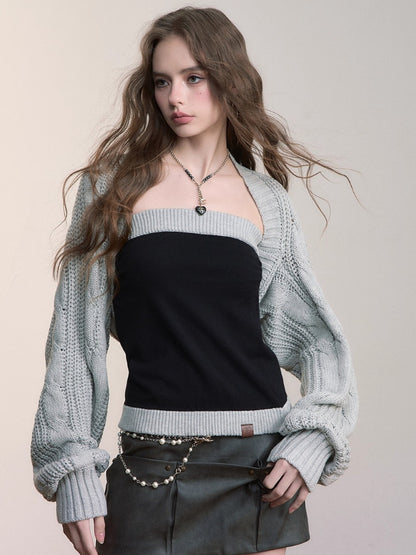 Contrast Knit Slim Wool Tube Top