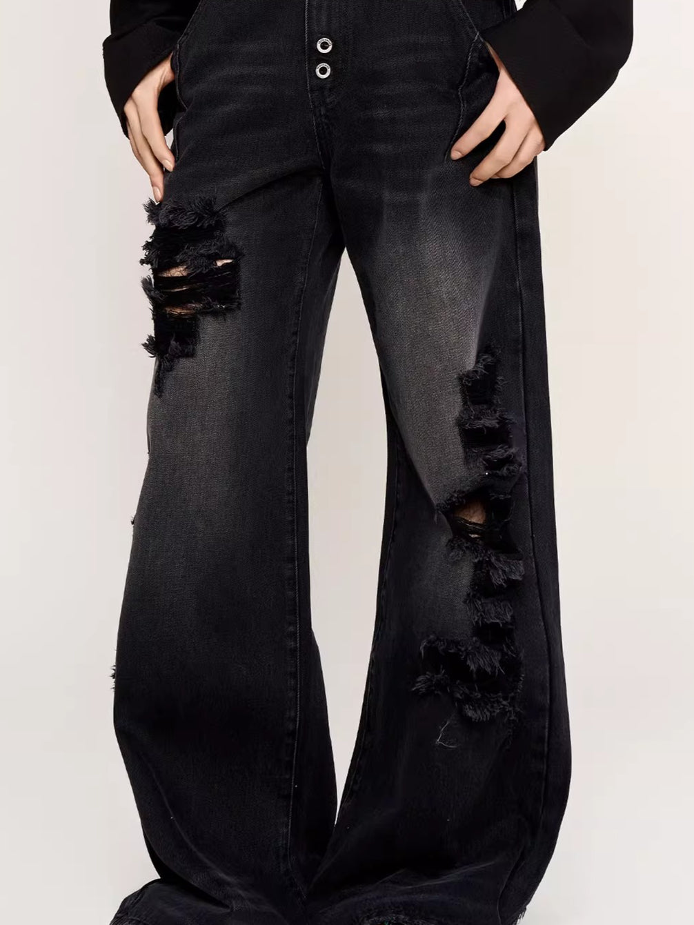 Black-Whisker Straight-Leg Denim Jeans
