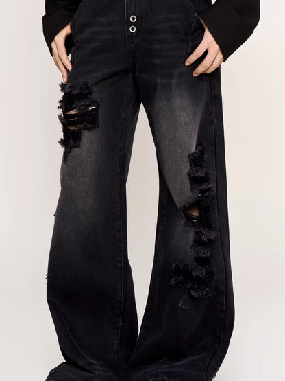 Black-Whisker Straight-Leg Denim Jeans