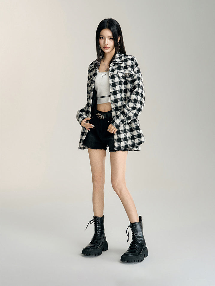 Black Plaid Oversized Shirt Jacket