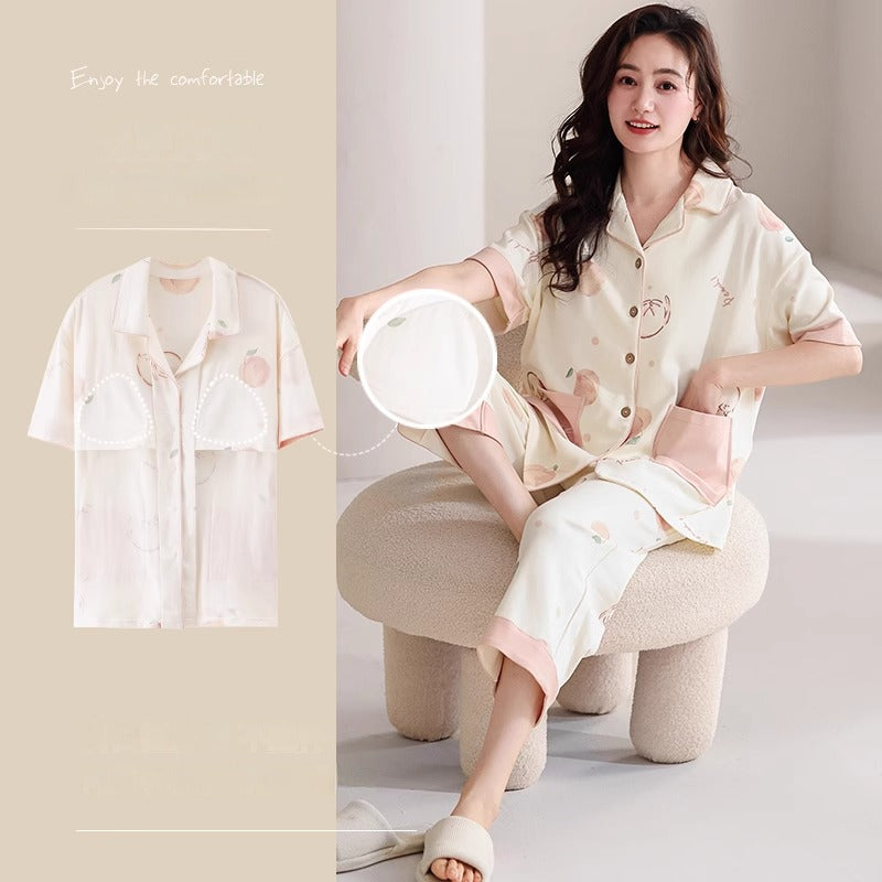 Cute Short-sleeved Cotton Home Loungewear Set