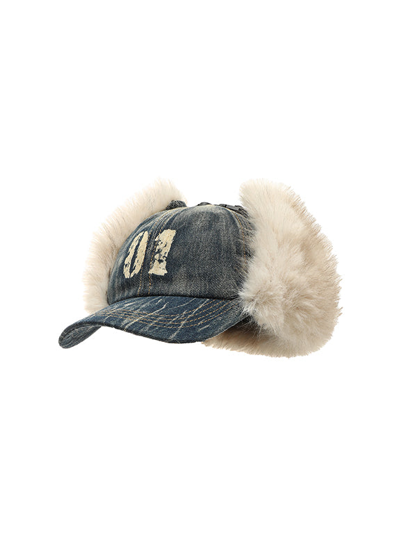 Embroidered Fur Baseball Cap