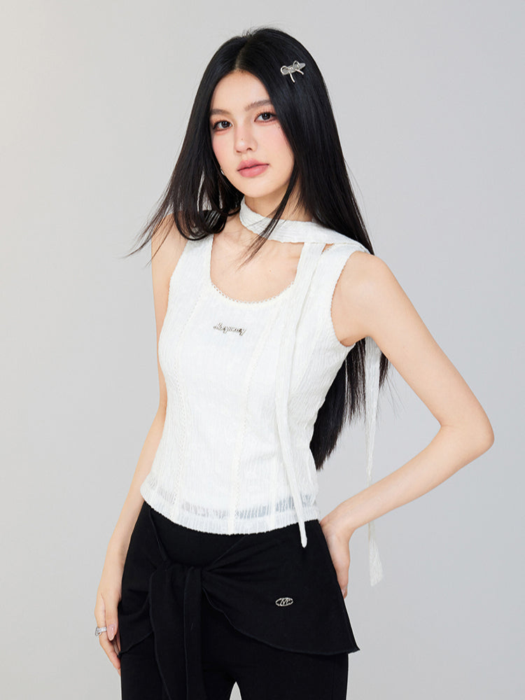 Lace Choker U-Neck Vest