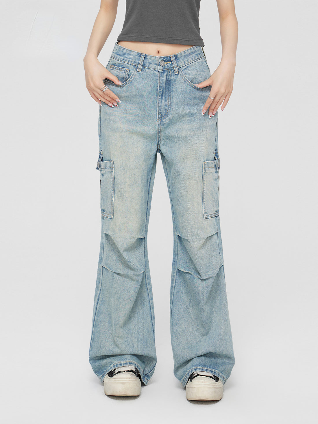 Retro Pleated Wide-Leg Jeans - CHINASQUAD