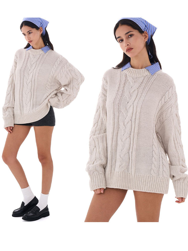 Detachable Collar Oversized Cable Sweater