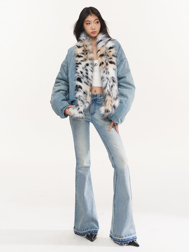 Leopard Collar Denim Jacket