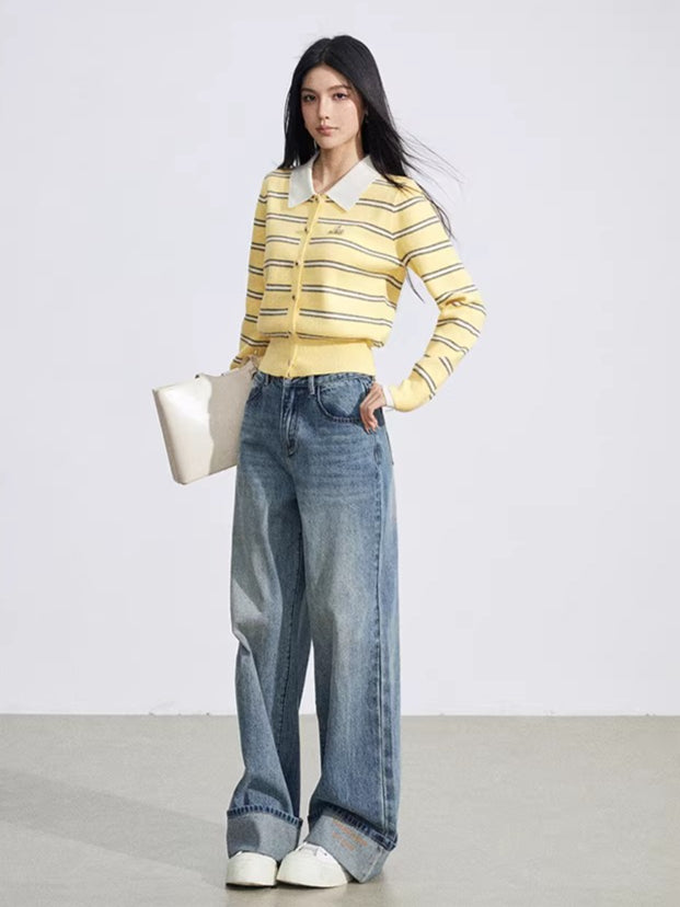 Vintage Wash Embroidered Wide-Leg Jeans