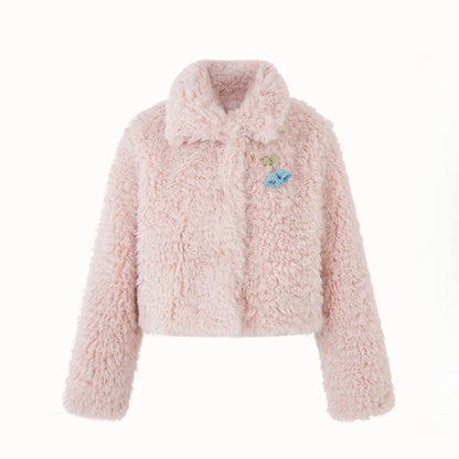 Cranberry Snow Plush Faux Fur Short Jacket